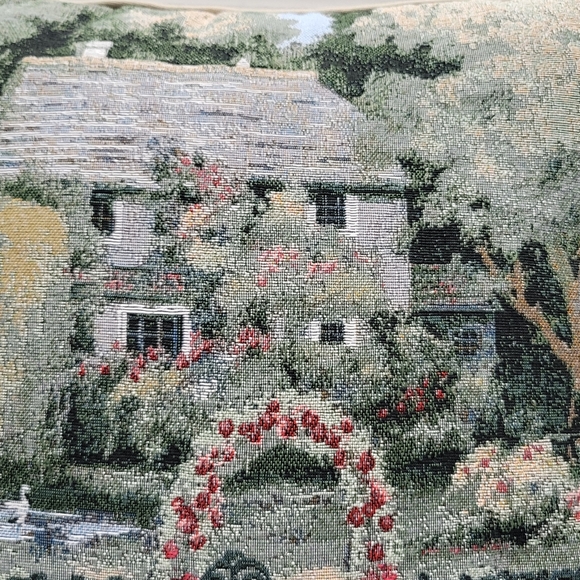 Needlepoint Peaceful Cottage Spring scenery Decorative Pillow square - Picture 7 of 12